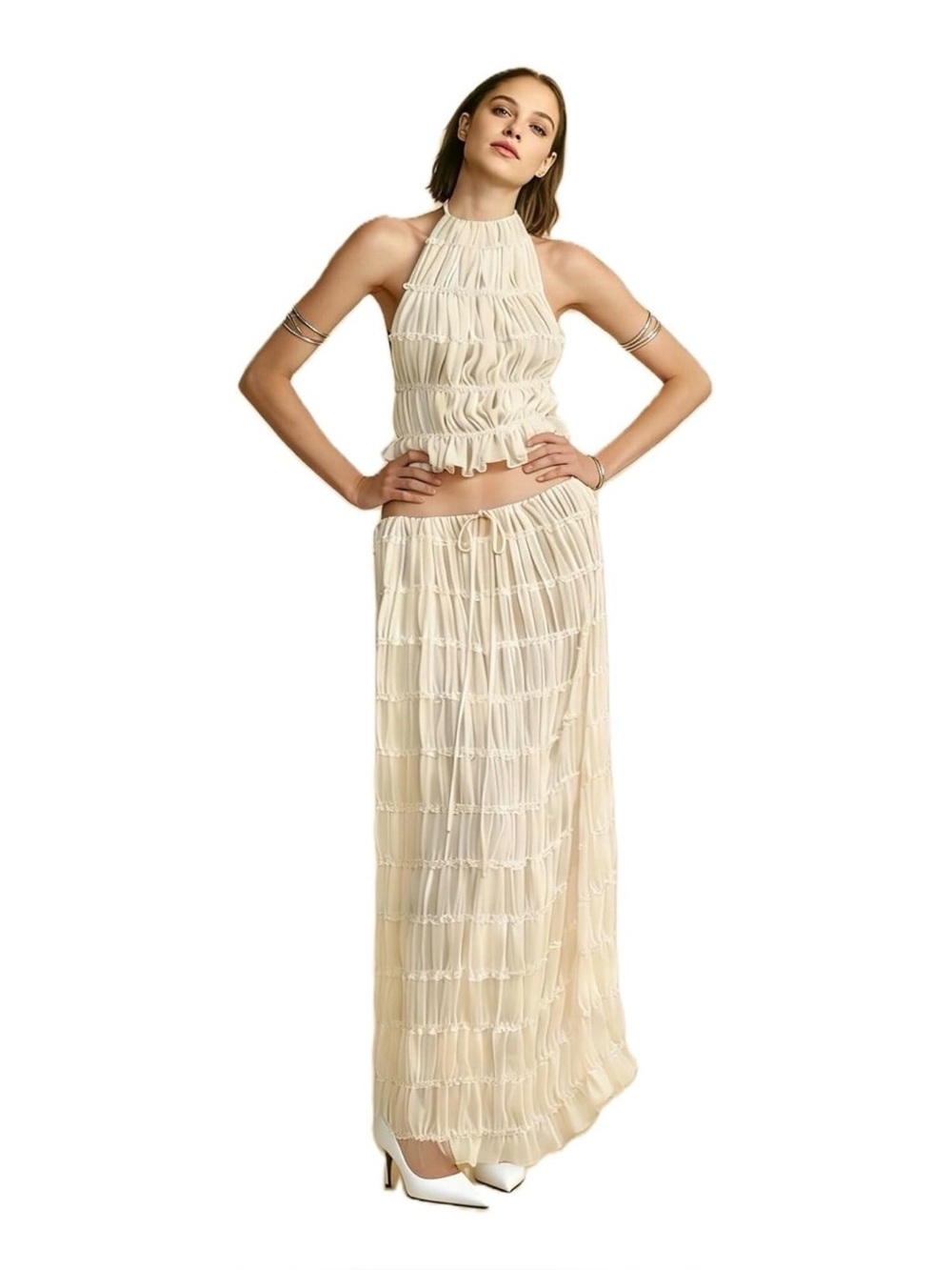 Cream Two Piece Maxi Skirt Set